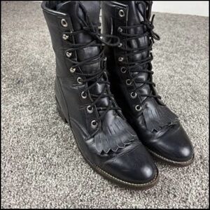 Vintage Justin Kiltie Lace Up Roper Boots Women’s 6 B Combat Black Leather